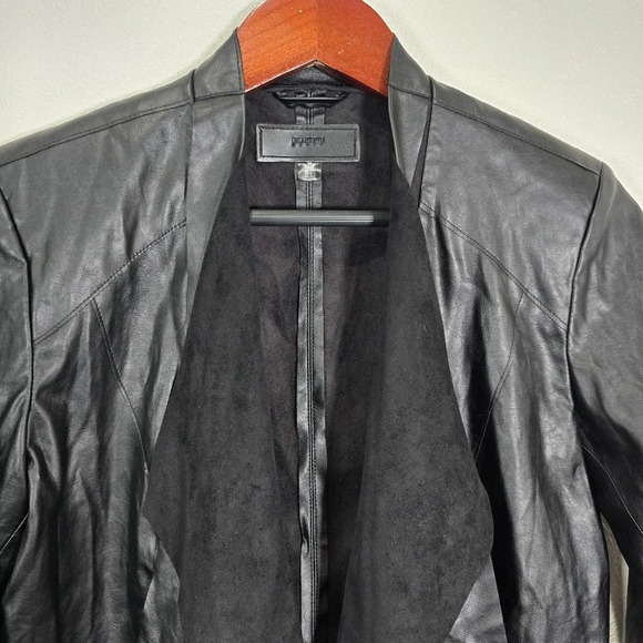 BLANK NYC Black Faux Leather Drape Open Front Jacket Size Medium - Picture 2 of 8